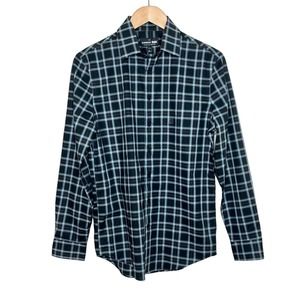 Express 1MX Slim Plaid Dress Shirt Black Blue Men’s Size XS 13-13 1/2